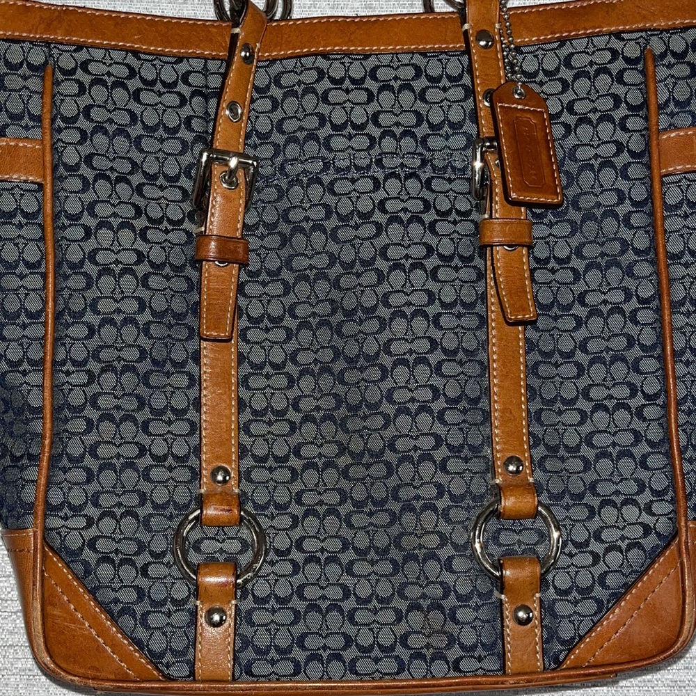 Vintage Coach Navy and Tan Signature Tote